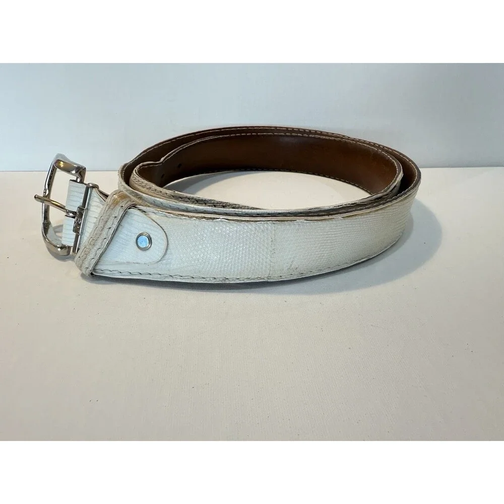 L.E.N Lifestyle White Genuine LIZARD Leather Sz 45 BELT Handcrafted USA Italy